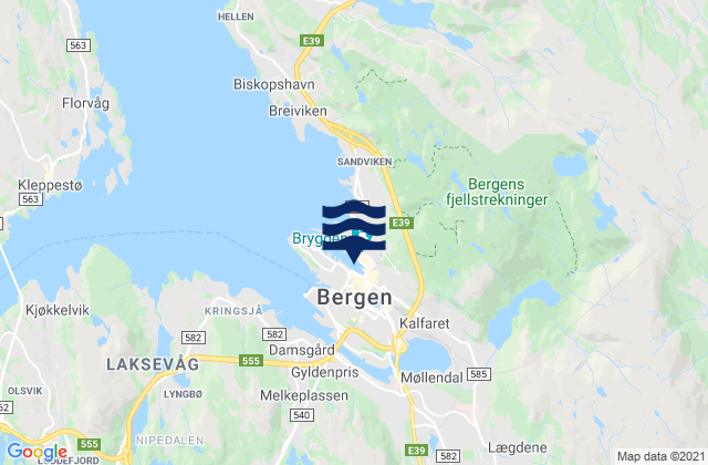 Karte der Gezeiten Bergen, Norway
