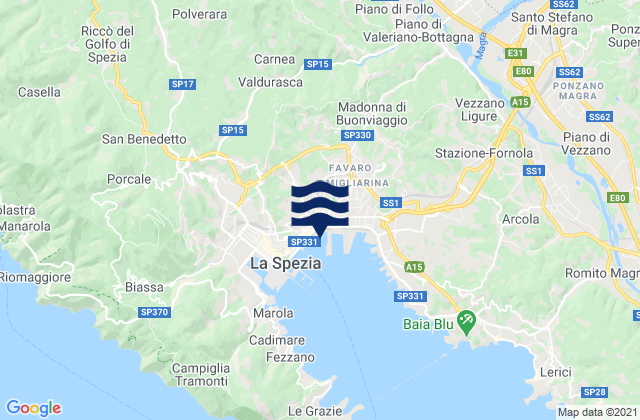 Karte der Gezeiten Beverino, Italy