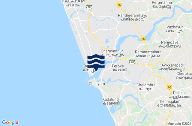 Karte der Gezeiten Beypore, India