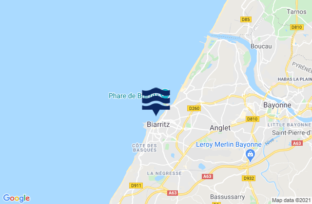 Karte der Gezeiten Biarritz Grande Plage, France