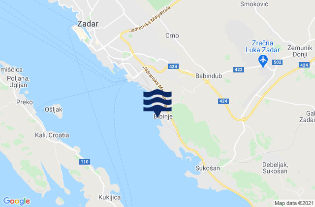 Karte der Gezeiten Bibinje, Croatia