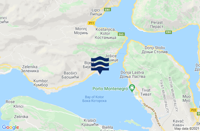 Karte der Gezeiten Bijela, Montenegro