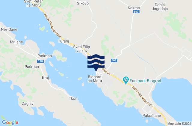 Karte der Gezeiten Biograd na Moru, Croatia