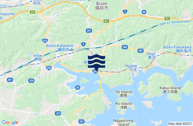 Karte der Gezeiten Bizen Shi, Japan