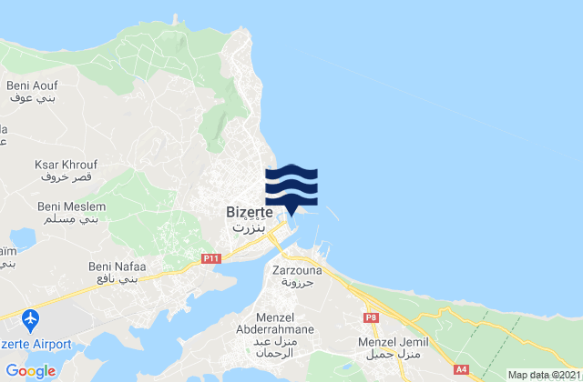 Karte der Gezeiten Bizerte, Tunisia