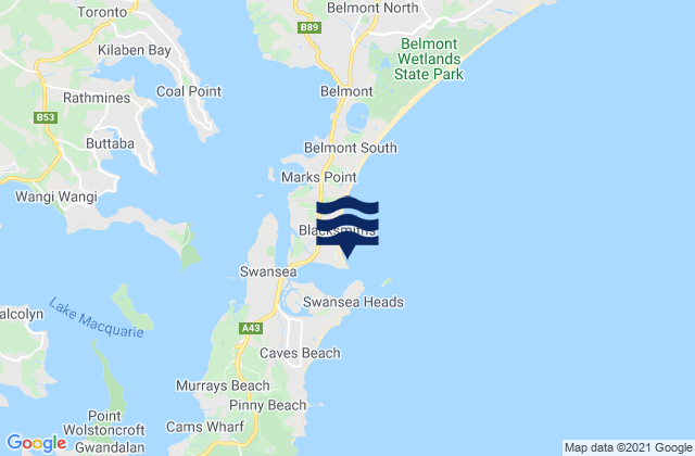 Karte der Gezeiten Blacksmiths Beach, Australia