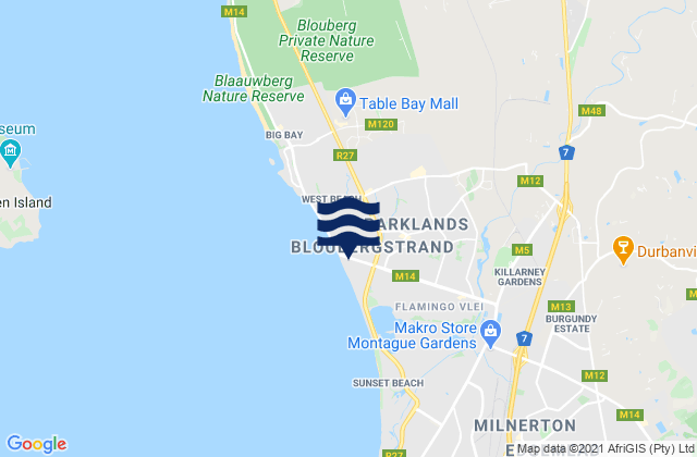 Karte der Gezeiten Bloubergstrand, South Africa