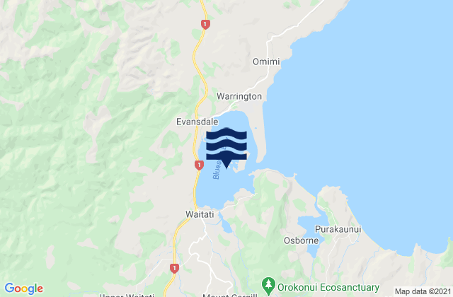 Karte der Gezeiten Blueskin Bay, New Zealand