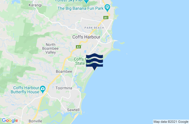 Karte der Gezeiten Boambee Beach, Australia