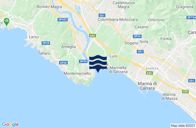 Karte der Gezeiten Bocca di Magra, Italy