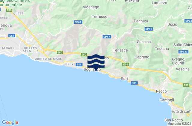 Karte der Gezeiten Bogliasco, Italy