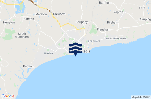 Karte der Gezeiten Bognor Regis - West Beach, United Kingdom