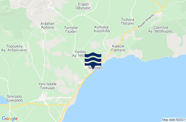 Karte der Gezeiten Bogázi, Cyprus