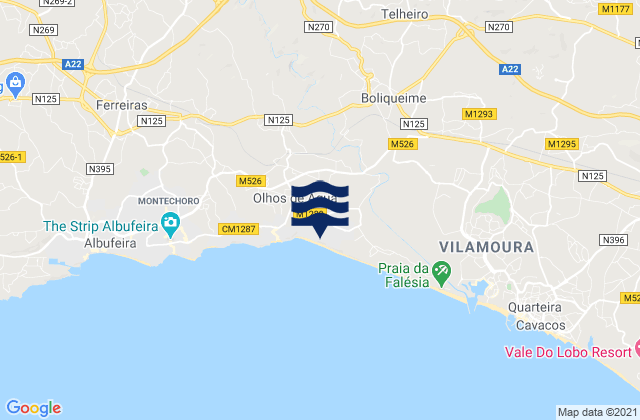Karte der Gezeiten Boliqueime, Portugal