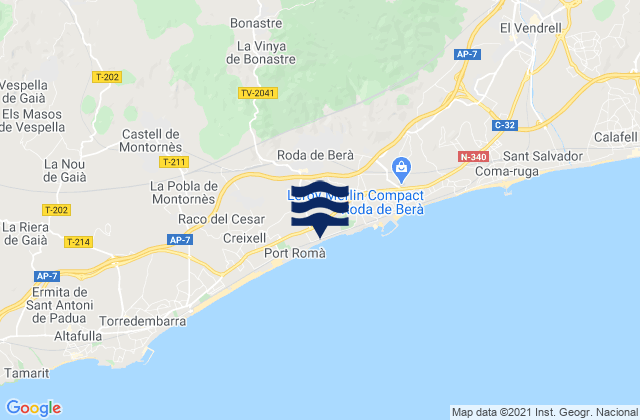 Karte der Gezeiten Bonastre, Spain