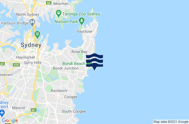 Karte der Gezeiten Bondi Beach, Australia