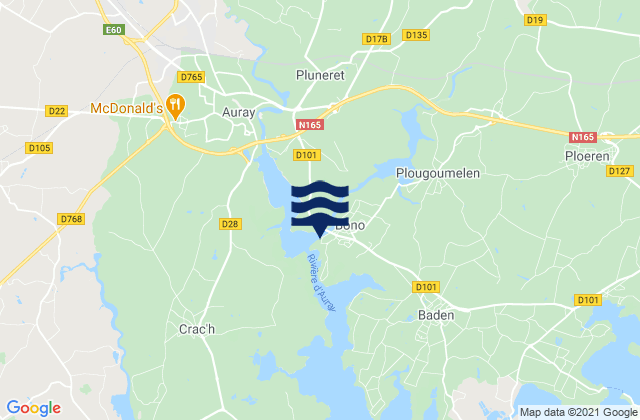 Karte der Gezeiten Bono, France