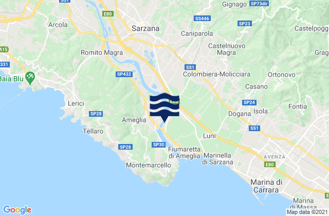 Karte der Gezeiten Borghetto-Melara, Italy