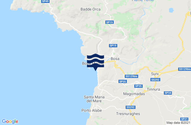 Karte der Gezeiten Bosa, Italy