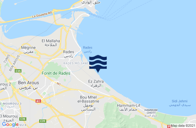 Karte der Gezeiten Bou Mhel El Bassatine, Tunisia