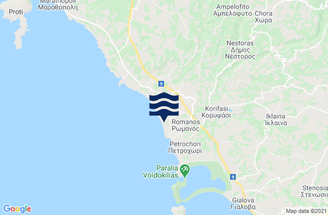 Karte der Gezeiten Bouka (Costa Navarino), Greece
