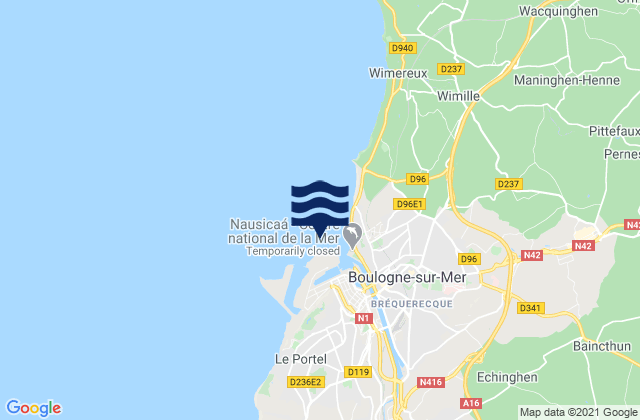 Karte der Gezeiten Boulogne, France