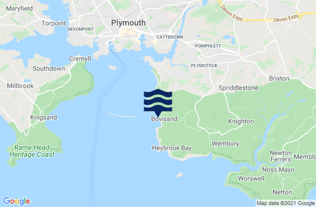 Karte der Gezeiten Bovisand Bay Beach, United Kingdom