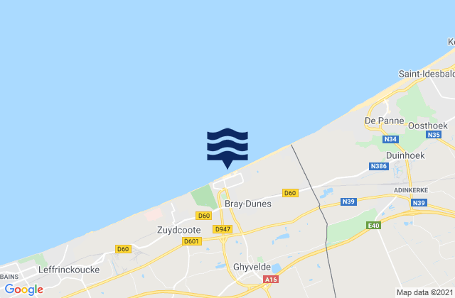 Karte der Gezeiten Bray-Dunes, Belgium