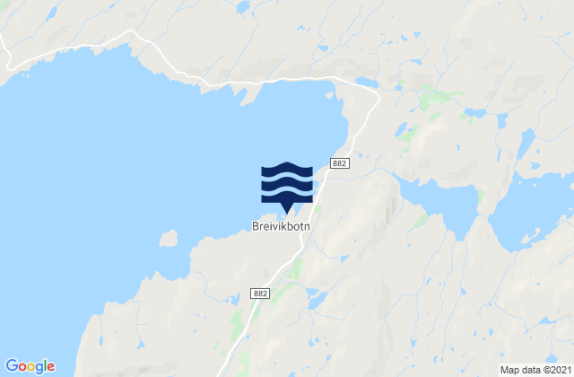 Karte der Gezeiten Breivikbotn, Norway