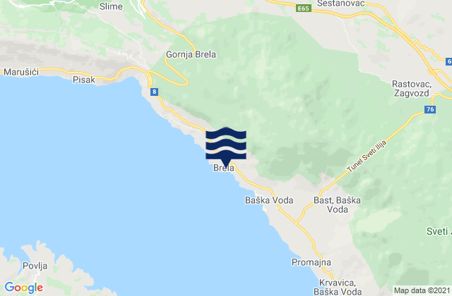 Karte der Gezeiten Brela, Croatia