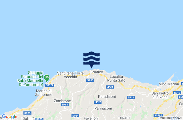 Karte der Gezeiten Briatico, Italy