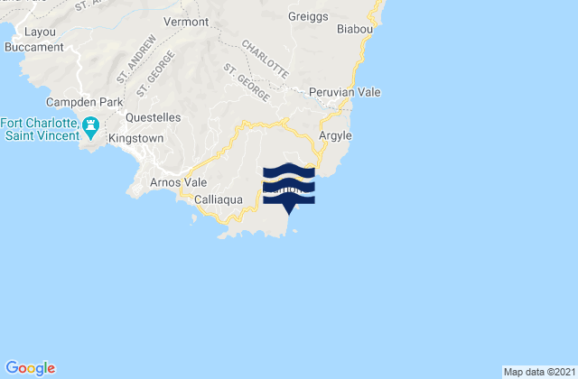 Karte der Gezeiten Brighton Beach, Saint Vincent and the Grenadines