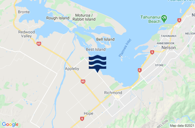 Karte der Gezeiten Brightwater, New Zealand
