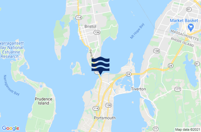 Karte der Gezeiten Bristol Ferry, United States