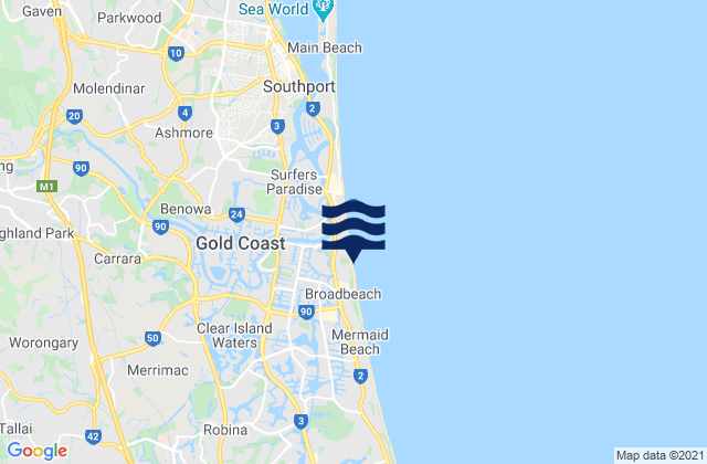 Karte der Gezeiten Broadbeach, Australia