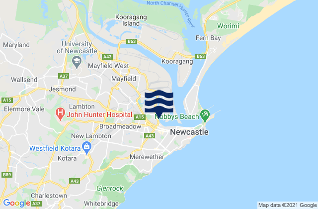 Karte der Gezeiten Broadmeadow, Australia
