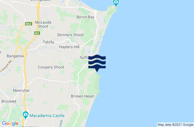 Karte der Gezeiten Broken Head Beach, Australia