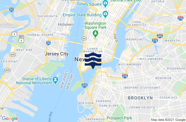 Karte der Gezeiten Brooklyn Bridge 0.1 mile southwest of, United States