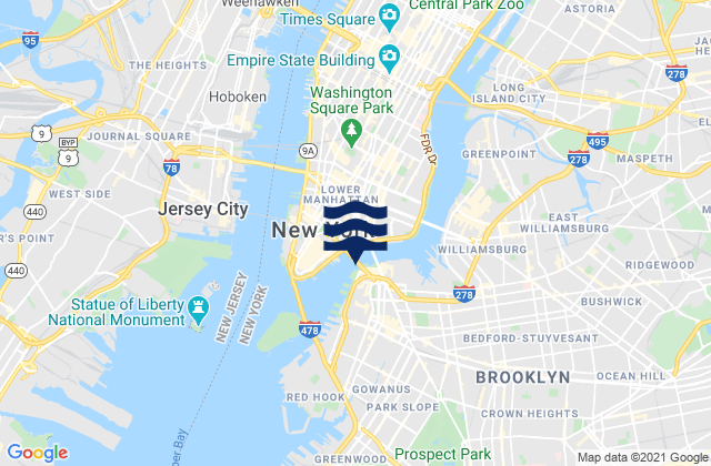 Karte der Gezeiten Brooklyn Bridge, United States