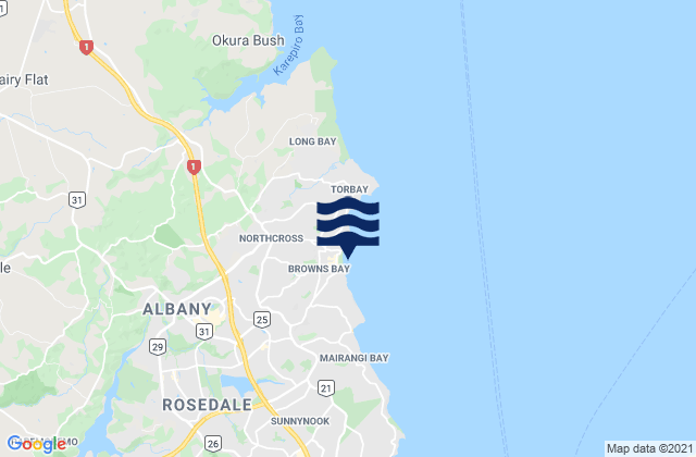 Karte der Gezeiten Browns Bay, New Zealand