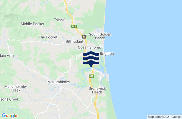 Karte der Gezeiten Brunswick River-South, Australia