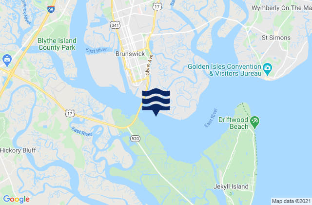 Karte der Gezeiten Brunswick River off Quarantine Dock, United States