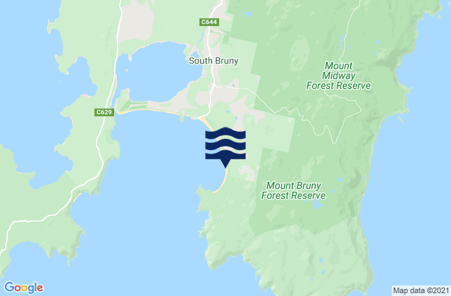 Karte der Gezeiten Bruny Island - Cloudy Bay, Australia