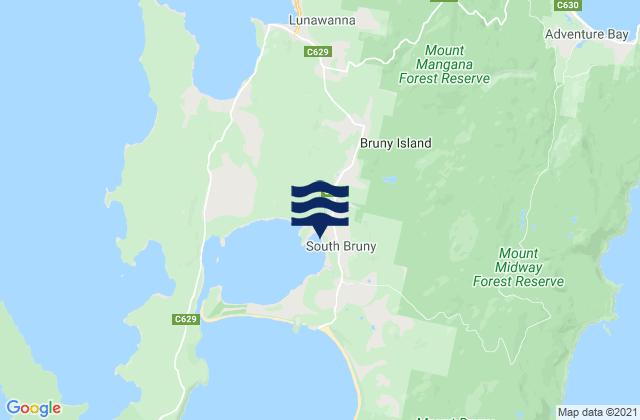 Karte der Gezeiten Bruny Island - Jawbones, Australia