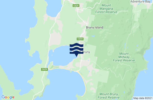 Karte der Gezeiten Bruny Island - Lagoons, Australia