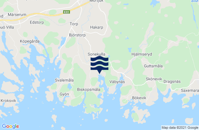 Karte der Gezeiten Bräkne-Hoby, Sweden