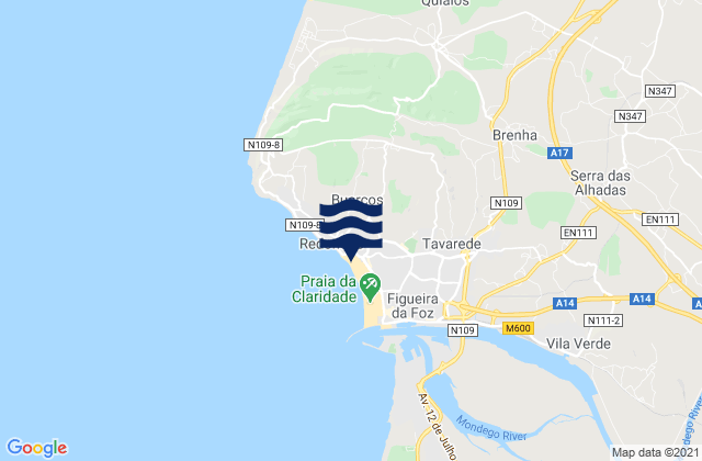 Karte der Gezeiten Buarcos, Portugal