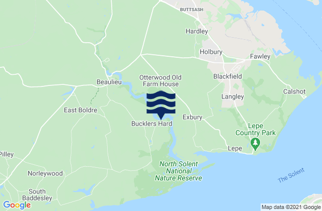 Karte der Gezeiten Bucklers Hard, United Kingdom