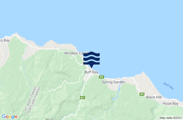 Karte der Gezeiten Buff Bay, Jamaica