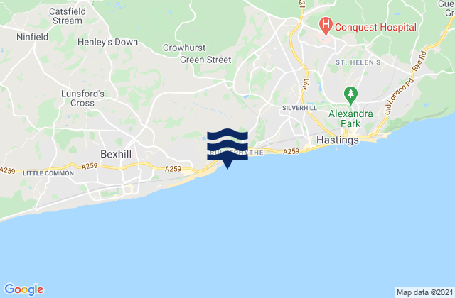 Karte der Gezeiten Bulverhythe Beach, United Kingdom